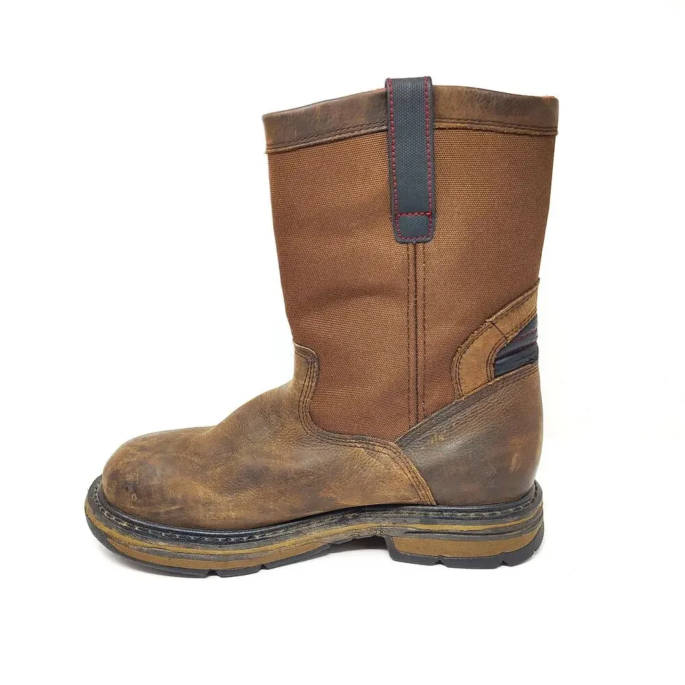 ROCKY Mens 9 Boots Work Pull On Composite Toe Waterproof Brown Leather